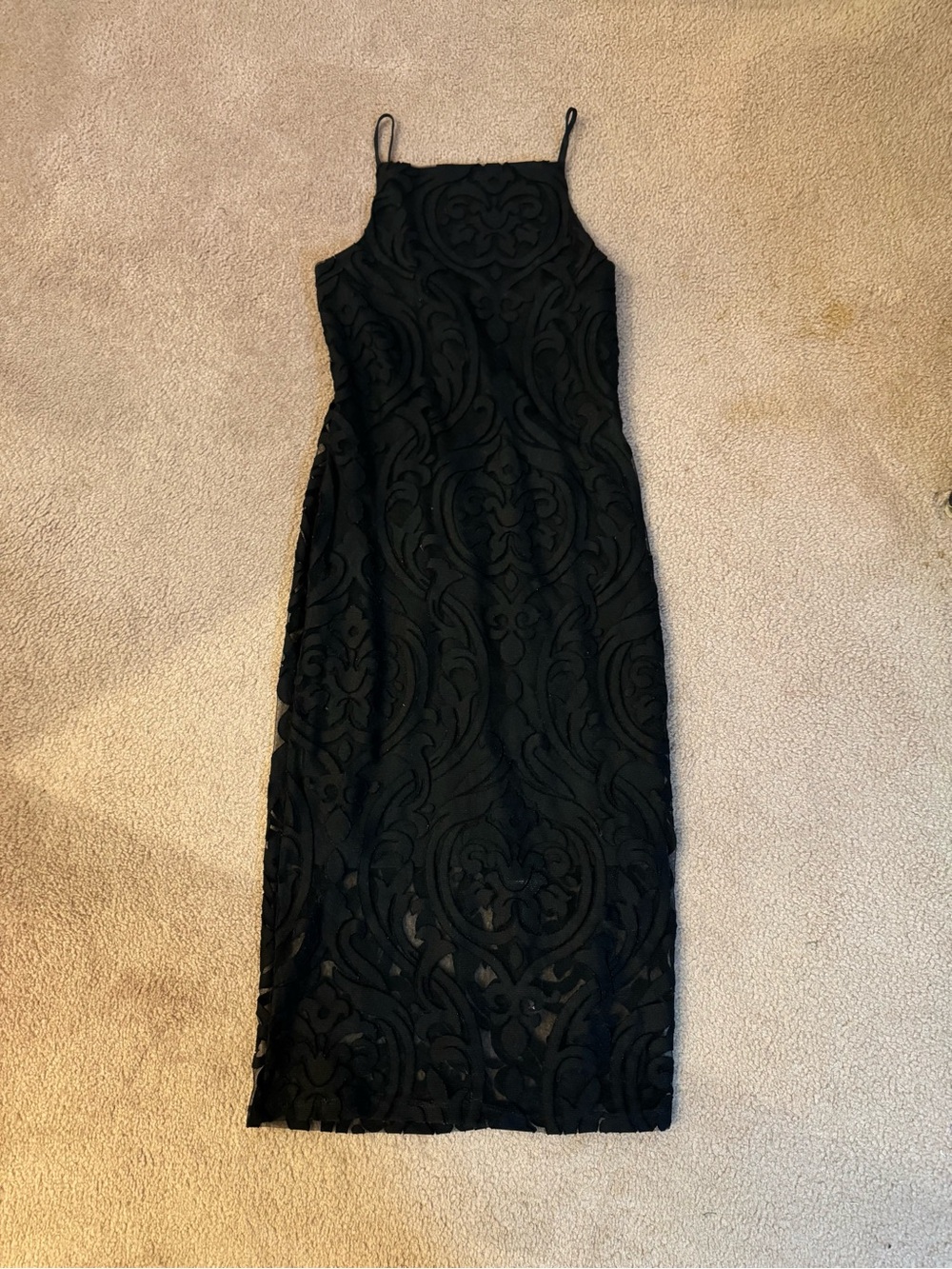 Black Lace Maxi Dress with Slim Spaghetti Straps